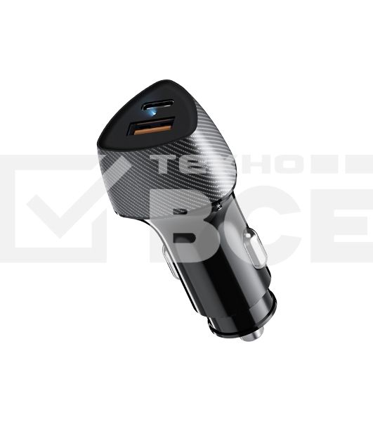 Автомобильное зарядное устройство с двумя портами Rexant (USB-A QC 3.0 + USB-C PD) со световой индикацией, 51Вт, черное