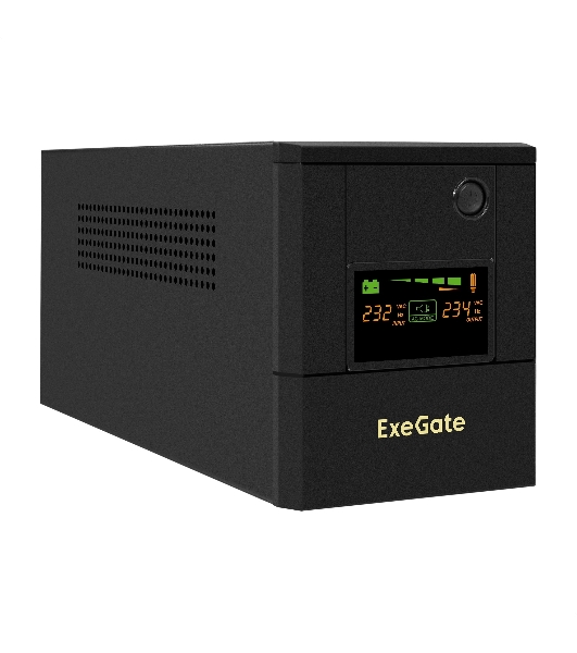 Источник бесперебойного питания ExeGate SpecialPro Smart LLB-1000.LCD.AVR.4SH.USB (1000VA/700W, LCD, AVR, 4*Schuko,USB, батарея 12V 7.2Ah - 2 шт., металлический корпус, Black)