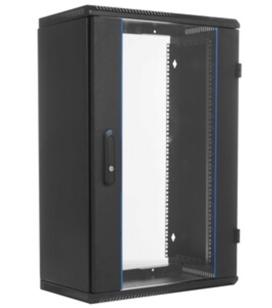Шкаф телекоммуникационный настенный разборный ЦМО 18U (600 х 350) дверь стекло, черный (ШРН-Э-18.350-9005)