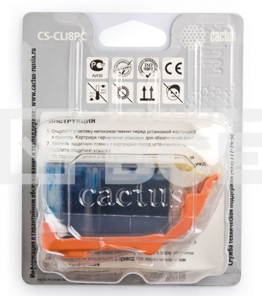 Картридж струйный Cactus CS-CLI8PC голубой (12 мл) для Canon Pixma iP6600/iP6600d/iP6700/iP6700d/MP960/MP970/PRO 9000