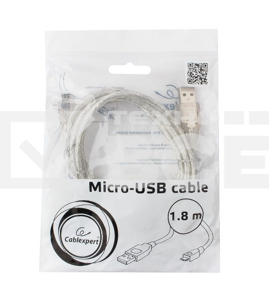 Кабель Cablexpert USB 2.0 Pro, AM/microBM, 1,8м, экран, феррит.кольцо, прозрачны (CCP-mUSB2-AMBM-6-TR)