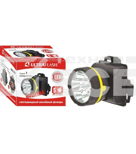 Фонарь налобный 909LED5 (5LED 1 режим; 3хR6 черн.) Ultraflash 11781