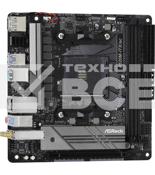 Материнская плата ASRock A520M-ITX/AC, AM4, AMD A520, 2xDDR4, 4xSATA, 1xM.2 PCIe, 1xPCIe 3.0 x16, 1xHDMI, 1xDP, 1x1Gb LAN, Wi-Fi, Bluetooth, 2xUSB-A 2.0, 3xUSB-A 3.2 Gen 1, 1xUSB-C 3.1, 3x3.5 мм, 7.1, Mini-ITX