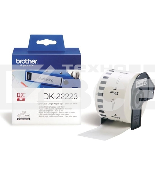 Бумажная клеящаяся лента Brother DK22223 50 мм, 30 м, черный шрифт, белый фон