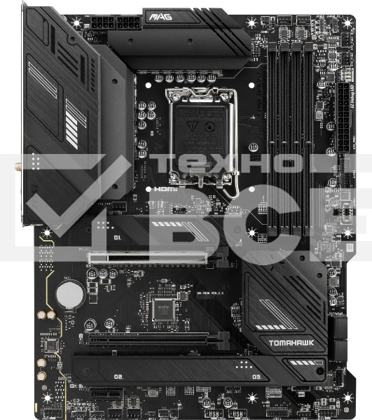 Материнская плата MSI MAG B760 TOMAHAWK WIFI, LGA 1700, Intel B760, 4xDDR5, 4xSATA, 3xM.2, 1xPCI-E 3.0 x4, 1xPCI-E 5.0 x16, 1xHDMI, 1xDP, 1xUSB Type-C, 1x2.5Gb LAN, 4xUSB-A 2.0, 4xUSB-A 3.2 Gen 2, 5x3.5 мм, 7.1, Standard-ATX