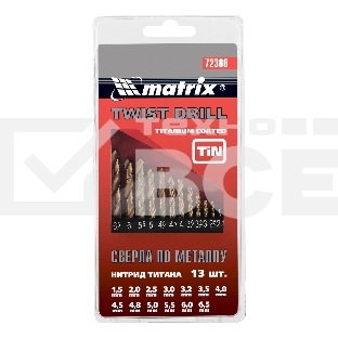 Набор MATRIX нитридтитан. сверл по металлу, 1,5-6,5мм , НSS,13 шт. 72386