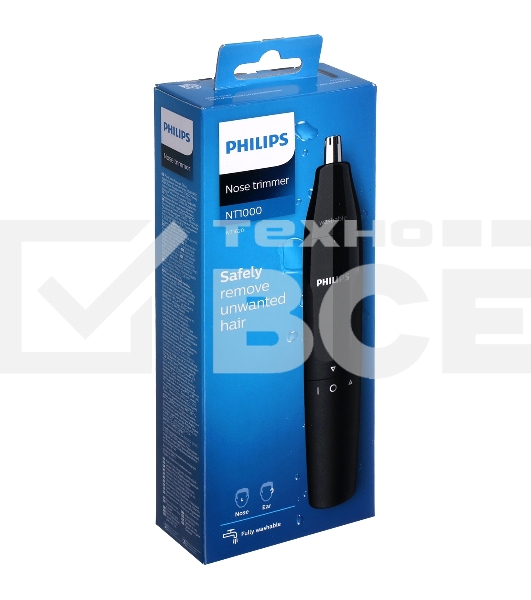Триммер для носа Philips NT1620/15 роторный режущий элемент, водонепроницаемый корпус - пластик, цвет - черный, в комплекте батарейка АА
