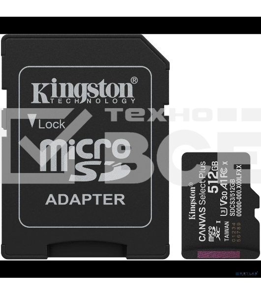 Флеш карта microSDXC 512Gb Kingston SDCS3/512Gb Canvas Select Plus + adapter