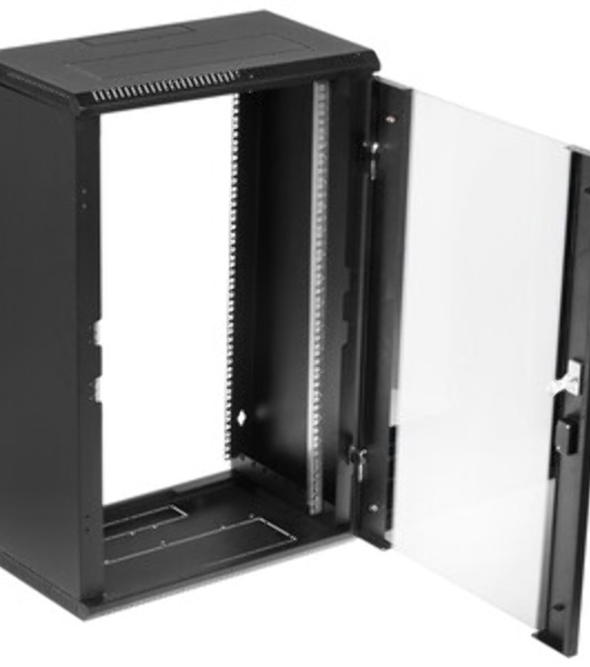 Шкаф телекоммуникационный настенный разборный ЦМО 18U (600 х 350) дверь стекло, черный (ШРН-Э-18.350-9005)