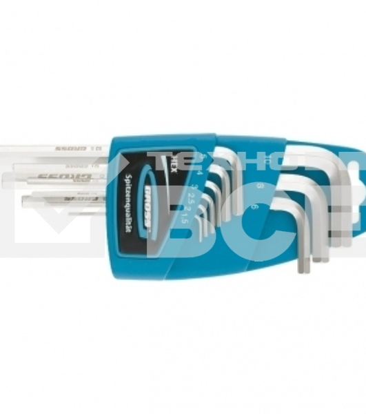 Набор ключей GROSS 16404имбусовых hex 1.5–10мм s2 9шт экстра-длин с шаром сатинированные