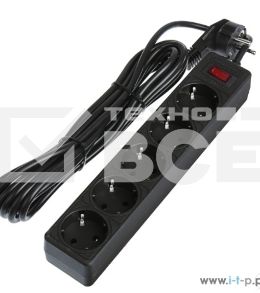 Сетевой фильтр Smartbuy SBSP-50-K One, 10А, 2 200 Вт, 5 розеток, длина 5,0 м, черный (SBSP-50-K)/35