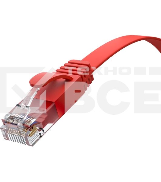 Патч-корд GCR PROF плоский прямой 2.0m, UTP медь кат.6, красный, 30 AWG, ethernet high speed 10 Гбит/с, RJ45, T568B, GCR-52859
