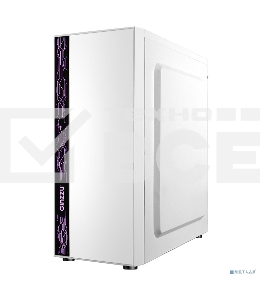 Компьютерный корпус Ginzzu A390 белый Window RGb подсветка 1хUSB 3.0, 2хUSB 2.0, AU