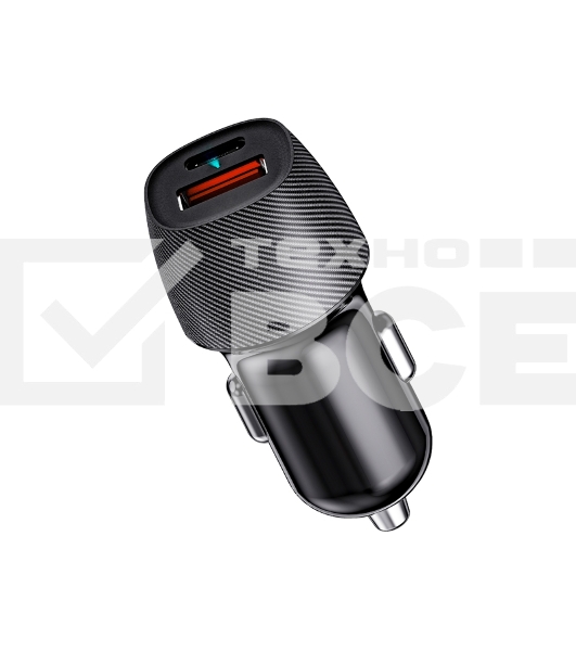 Автомобильное зарядное устройство с двумя портами Rexant (USB-A QC 3.0 + USB-C PD) со световой индикацией, 38Вт, черное