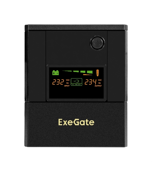 Источник бесперебойного питания ExeGate SpecialPro Smart LLB-1000.LCD.AVR.4SH.USB (1000VA/700W, LCD, AVR, 4*Schuko,USB, батарея 12V 7.2Ah - 2 шт., металлический корпус, Black)