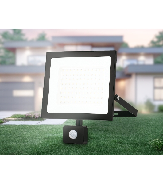Прожектор светодиодный с датчиком движения Ambrella light ST8118 BK черный IP65 LED 6500K 100W 208*178*31