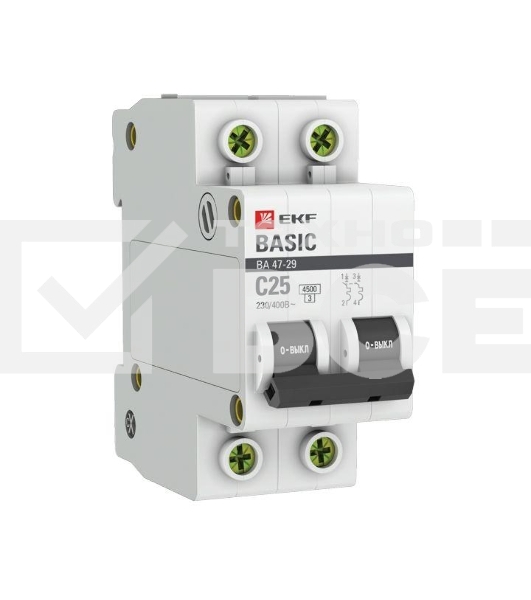 Автоматический выключатель EKF mcb4729-2-25C 2P 25А (C) 4,5кА ВА 47-29 EKF Basic