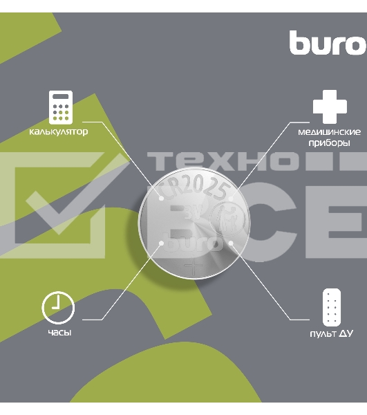 Батарея Buro Lithium CR2025 (1шт) блистер, 3 В