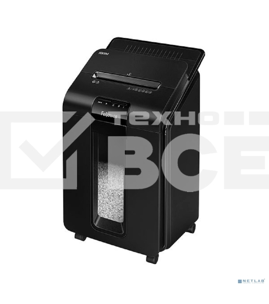 Шредер Fellowes AutoMax 100M FS-4629201 (секр.P-4)/минирезка/100лист./23лтр./Уничт:скрепки, скобы, пл.карты,автореверс