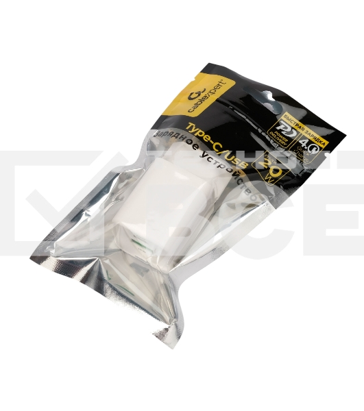 Зарядное устройство Cablexpert MP3A-PC-61, 20Вт GaN, 3А, QC4.0/PD, 1xUSB, 1xType-C, белый, пакет