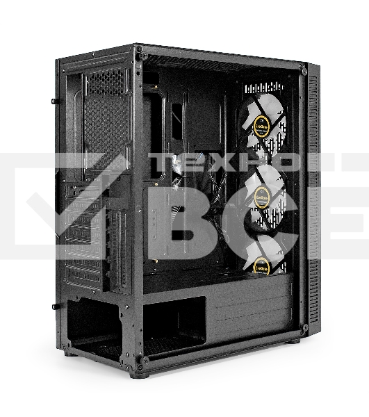 Компьютерный корпус Miditower ExeGate EVO-5001A (ATX, без БП, 2*USB+1*USB3.0+HD Audio, черный, 3 вент.12см с RGB подсветкой, боковая панель - закаленное стекло)