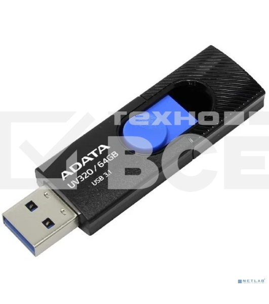 Флешка USB ADATA UV320 (AUV320-64G-RBKBL), 64Gb, USB 3.1, R/W 100/30, черный/синий