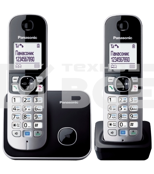 Телефон беспроводной (DECT) Panasonic KX-TG6812RU черный (труб. в компл.:2шт) АОН