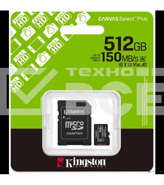 Флеш карта microSDXC 512Gb Kingston SDCS3/512Gb Canvas Select Plus + adapter