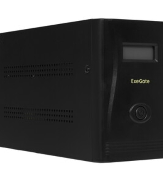 Источник бесперебойного питания ExeGate Smart LB-1000.LCD.AVR.2SH.USB (1000VA/650W, LCD, AVR, 2*Schuko, USB, батарея 12V 9Ah, черный)