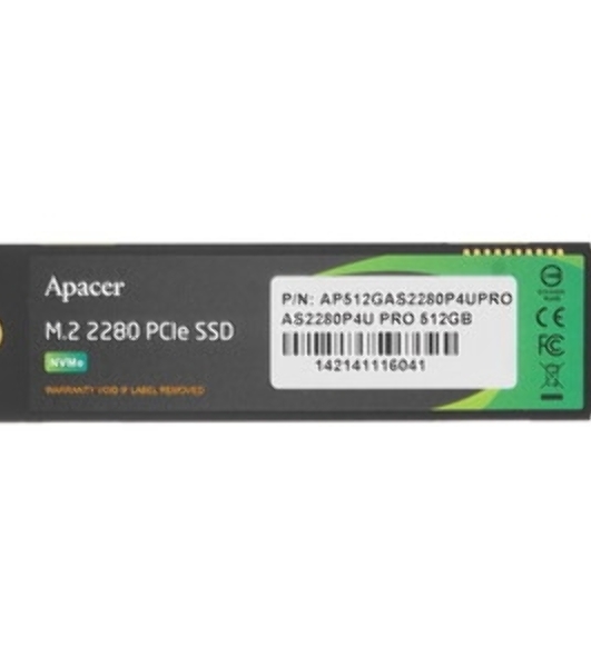 Накопитель SSD Apacer AS2280P4U PRO, 512Gb, PCIe 3.0 x4, M.2 2280, NVMe, R/W 3500/2300, с радиатором