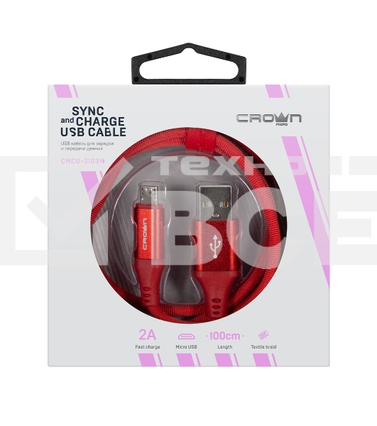 Кабель Crown USB - microUSB CMCU-3103M red