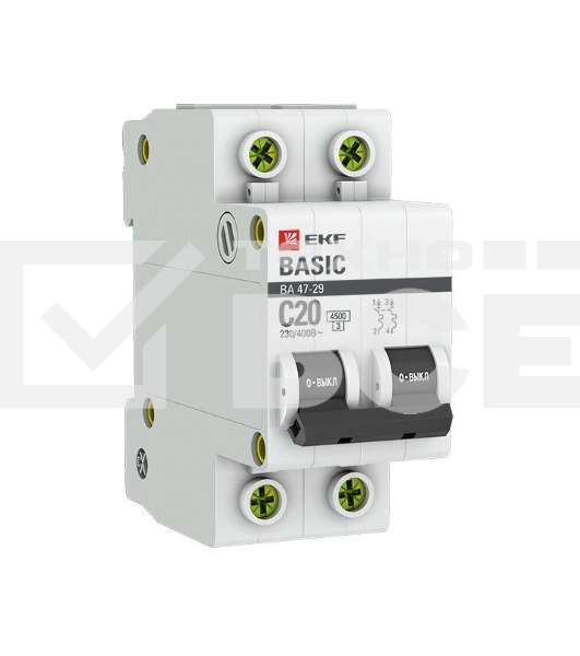Автоматический выключатель EKF mcb4729-2-20C 2P 20А (C) 4,5кА ВА 47-29 EKF Basic