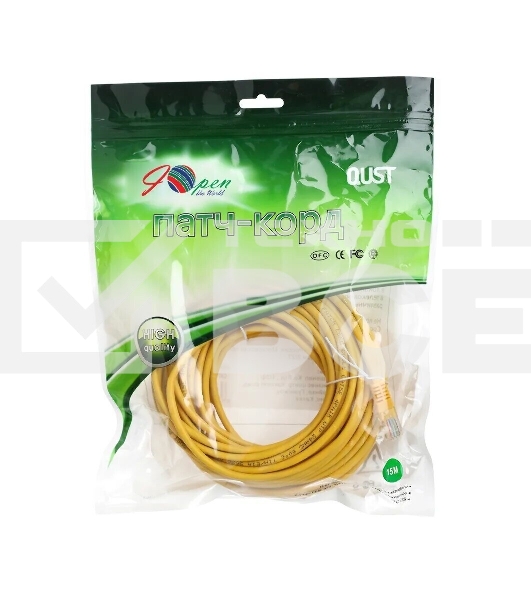 Патчкорд литой 'Aopen' UTP кат.5е 15м желтый <ANP511_15M_Y> 