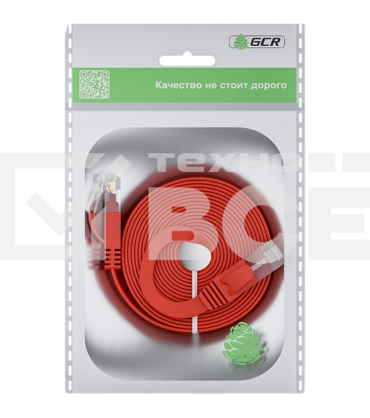 Патч-корд GCR PROF плоский прямой 2.0m, UTP медь кат.6, красный, 30 AWG, ethernet high speed 10 Гбит/с, RJ45, T568B, GCR-52859