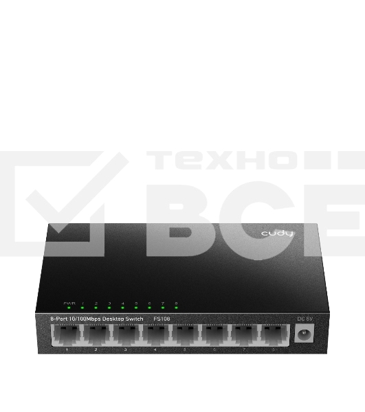 Коммутатор 8-Port 10/100 Mbps Desktop Switch, 8 10/100M RJ45 Ports, Loop Detection, Metal Case, Power Saving, Plug & Play