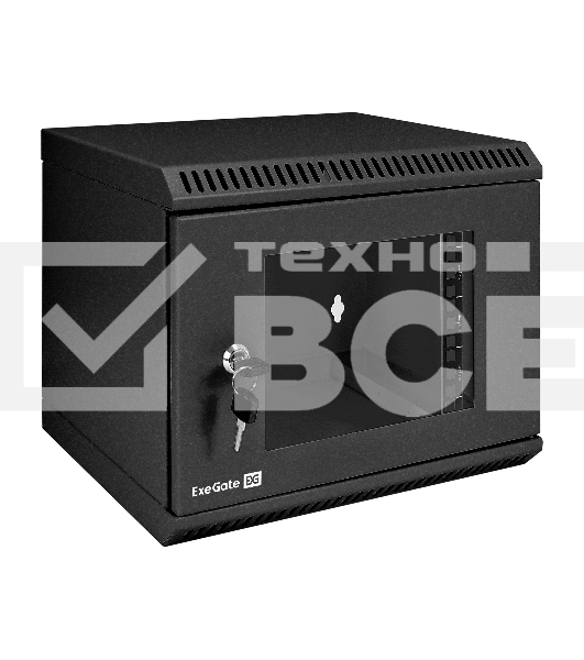 Шкаф телекоммуникационный 10' настенный 6U ExeGate EC-WM-6U.280.G.BLACK (10', 6U, 350x280x287мм (ШхГхВ), передняя дверь закаленное стекло, пыле- и влагозащита IP23, черный RAL 9004)