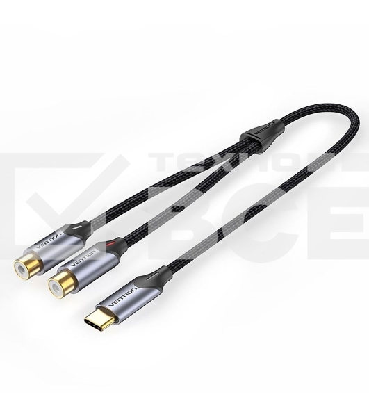 Переходник-разветвитель Vention гибкий USB-C M/2RCA F - 1м