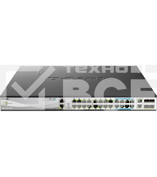 Управляемый L3 стекируемый коммутатор DMS-3130-30PS/A1A с 16 портами 100/1000/2.5GBase-T, 8 портами 5GBase-T, 2 портами 10GBase-T и 4 портами 25GBase-X SFP28 (16 портов PoE 802.3af/at, 8 портов PoE 802.3bt, PoE-бюджет 740 Вт)