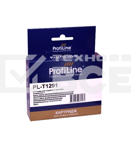 Струйный картридж PL-T1291 для принтеров Epson Stylus SX230/SX235/SX420/SX425/SX430/SX435/SX438/SX440/SX445/SX525/SX535/SX620/Stylus Office B42/BX305/BX320/BX525/BX535/BX625/BX630/BX635/BX925/BX935/WorkForce 7015/7515/7525 с чернилами Black ProfiLine