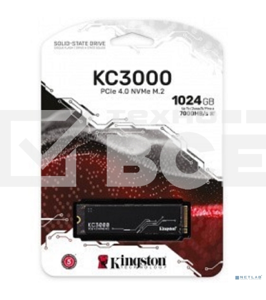 Накопитель SSD Kingston KC3000, 1TB, M.2 2280, PCIe 4.0 x4, R/W 7000/6000, с радиатором.