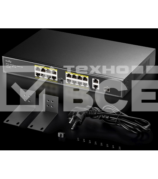 Коммутатор Cudy FS1018PS1 (L2) 16x100Мбит/с 2x1Гбит/с 1SFP 16PoE+ 200W неуправляемый