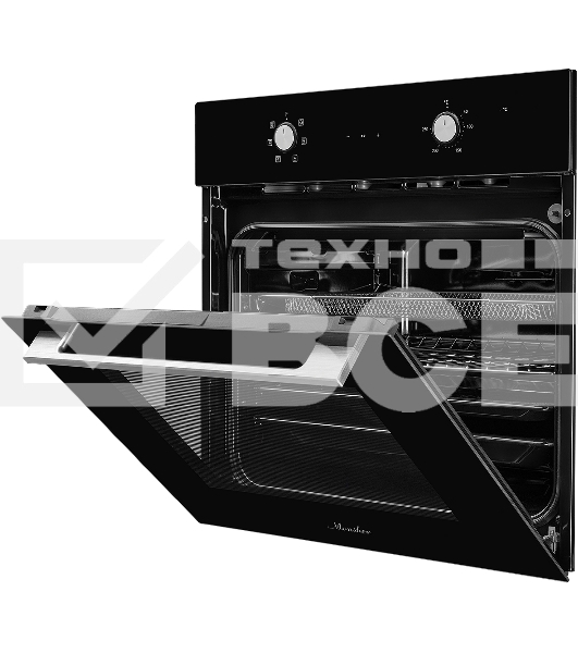Духовой шкаф MONSHER MOE 6162 Noir, 5 режимов работы, объем духовки 58 л., утапливаемые переключатели, сенсорный таймер, 2 стекла в дверце, энергоэффективность А, цвет: черный,фурнитура серебряная