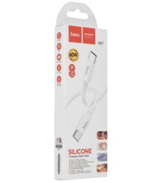 Кабель HOCO (6931474783264) силикон 1м USB 3.0A PD 60W для Type-C Type-C белый 1 м