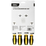 Набор отверток Deli DL630004N 4шт SL5x100 + SL6x150 + PH1x100 + PH2x150 сталь Cr-V, двухкомпонентная прорезиненная рукоять, фото5