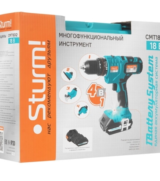 Мультитул аккум Sturm! CMT1802 18В,1BatterySystem, дрель,саб пила,реноватор, шлифмаш,2 акк,кейс