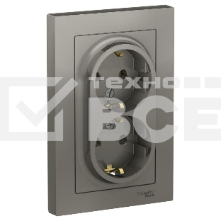 Розетка 2-м СП AtlasDesign 16А IP20 с заземл. в сборе сталь SchE ATN000924