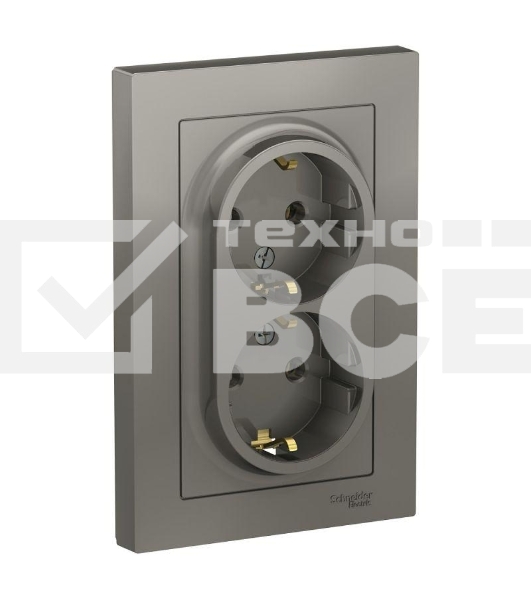 Розетка 2-м СП AtlasDesign 16А IP20 с заземл. в сборе сталь SchE ATN000924