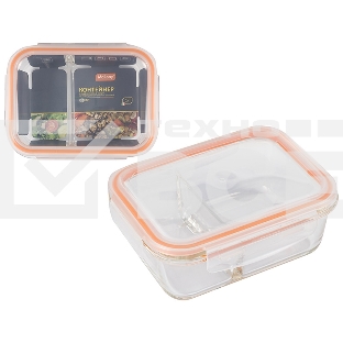 Контейнер GUSTO,1000 мл, 2 секции, из жаропроч. стекла с крышкой с защёлками, темп.режим -40 +300С