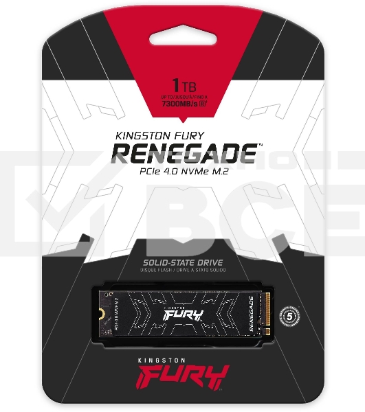 Накопитель SSD Kingston Fury Renegade, 1Tb, PCIe 4.0 x4, M.2 2280, NVMe, R/W 7300/6000, с радиатором