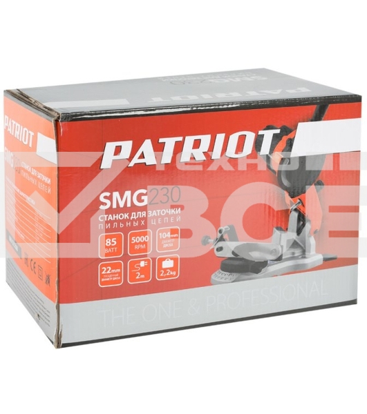 Министанок заточной электрический PATRIOT SMG 230, мощность 85Вт, об/мин 5000, угол 35°, диаметр точильного диска 104мм